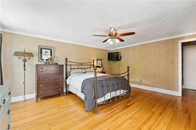 1200 River Rd, Beaver, PA 15009 - bedroom featuring light wood finished floors, ceiling fan, crown molding, and baseboards