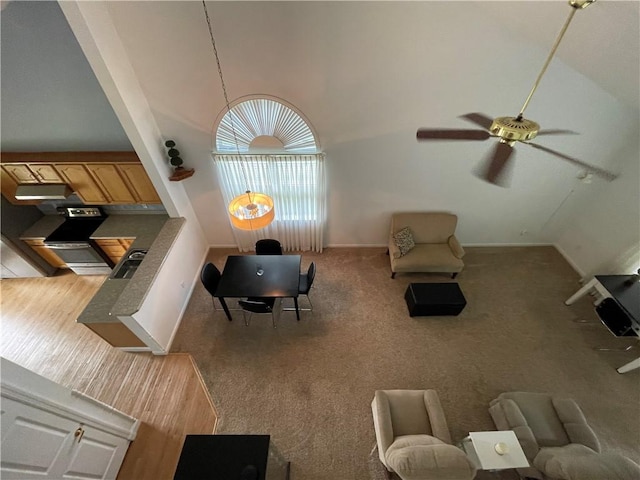 206 Saddlebrook Dr, White Twp Ind, PA 15701 - carpeted living room with ceiling fan and baseboards