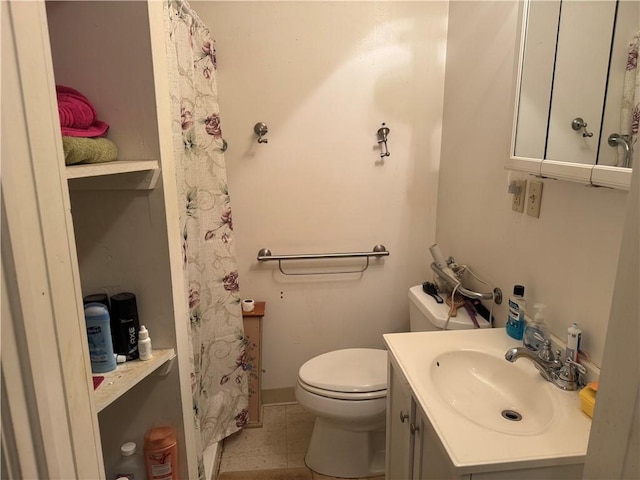 423 Lowell St, Vandergrift Wml, PA 15690 - bathroom with toilet, vanity, tile patterned flooring, and curtained shower