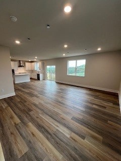 328 Stately Ct, Adams Twp, PA 16046 - unfurnished living room with baseboards, dark wood-style flooring, and recessed lighting