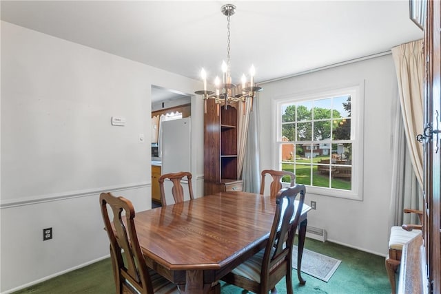 216 Bainbridge Dr, Center Twp Bea, PA 15001 - carpeted dining area with a chandelier and baseboards