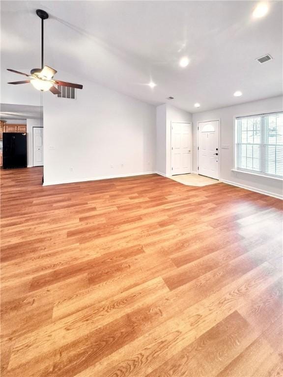 121 Columbus Dr, Punxsutawney Area School District, PA 15767 - unfurnished living room with light wood-style floors, ceiling fan, recessed lighting, and baseboards