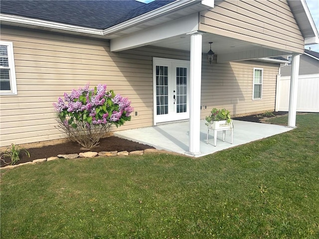 121 Columbus Dr, Punxsutawney Area School District, PA 15767 - view of side of property with french doors, a shingled roof, and a patio area