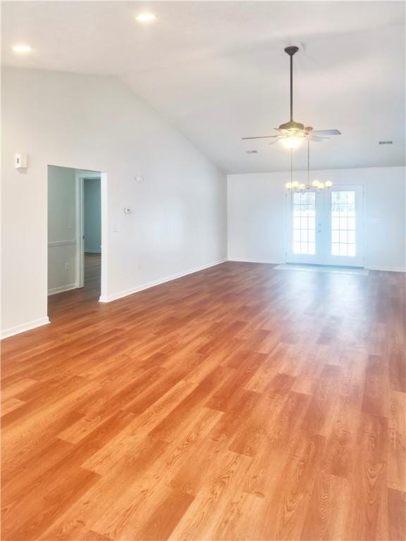 121 Columbus Dr, Punxsutawney Area School District, PA 15767 - spare room with ceiling fan, lofted ceiling, light wood-style flooring, and baseboards