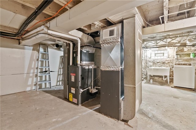 1503 Kenberma Ave, Beechview, PA 15216 - utility room featuring washer / clothes dryer, heating unit, and a sink