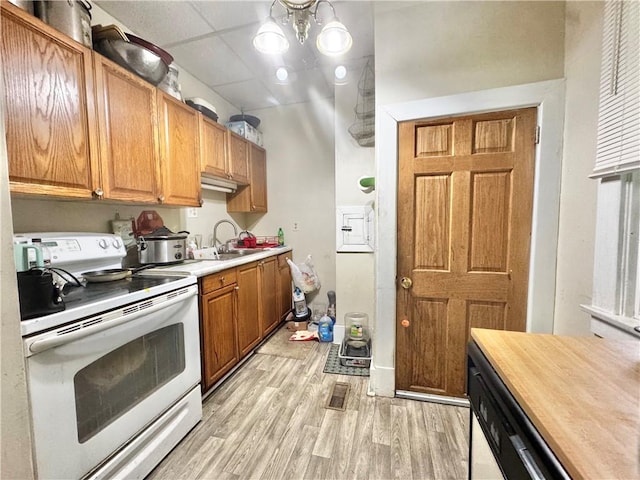311 1st Ave, Belle Vernon Fay, PA 15012 - kitchen with electric range, a sink, light wood-style floors, dishwasher, and wooden counters