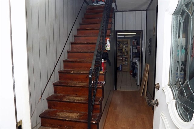 5 Moyer Ave, Scottdale, PA 15683 - staircase with wood finished floors and wood walls