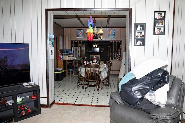 5 Moyer Ave, Scottdale, PA 15683 - dining room with wooden walls and tile patterned floors