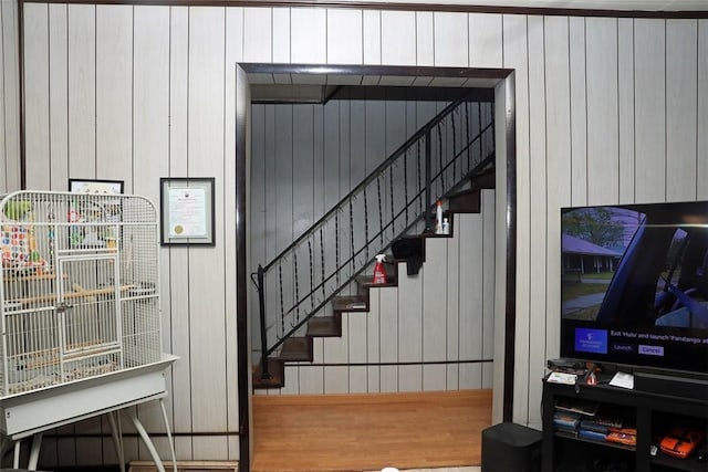 5 Moyer Ave, Scottdale, PA 15683 - stairway with wood finished floors and wooden walls