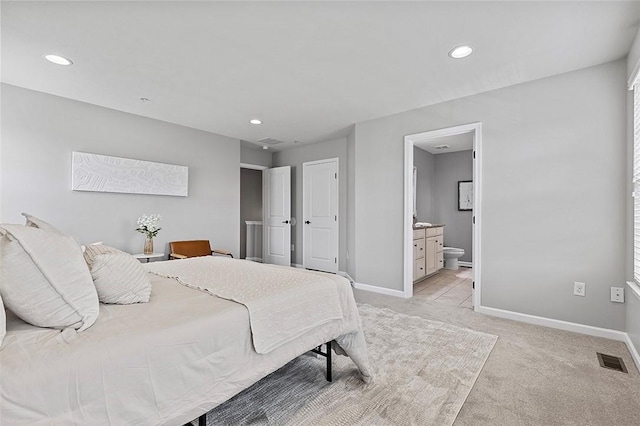 1009 Grey Fox Cir, Scott Twp Sal, PA 15017 - bedroom with light colored carpet, baseboards, recessed lighting, and connected bathroom