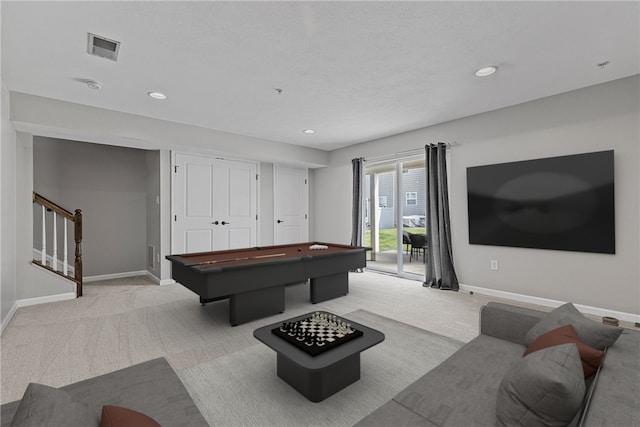 1009 Grey Fox Cir, Scott Twp Sal, PA 15017 - recreation room with light colored carpet, pool table, baseboards, and recessed lighting