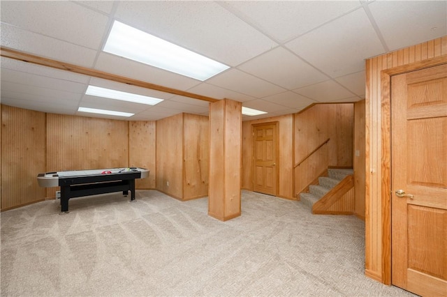 258 Smith Rd, Connoquenessing Twp, PA 16053 - game room with carpet floors, wooden walls, and a paneled ceiling