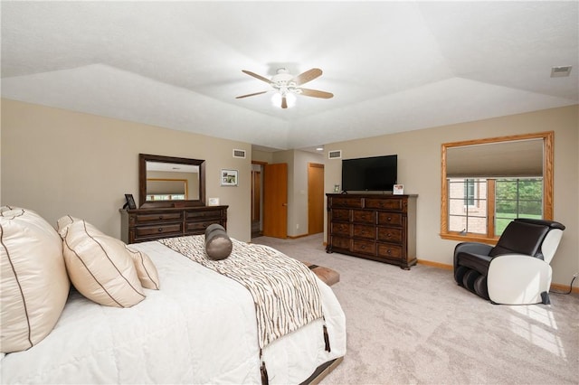258 Smith Rd, Connoquenessing Twp, PA 16053 - bedroom with light carpet, baseboards, ceiling fan, and vaulted ceiling