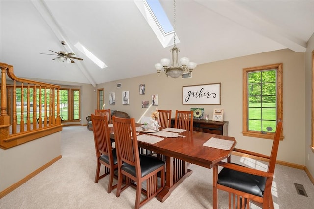 258 Smith Rd, Connoquenessing Twp, PA 16053 - dining area featuring a skylight, a chandelier, baseboards, and plenty of natural light