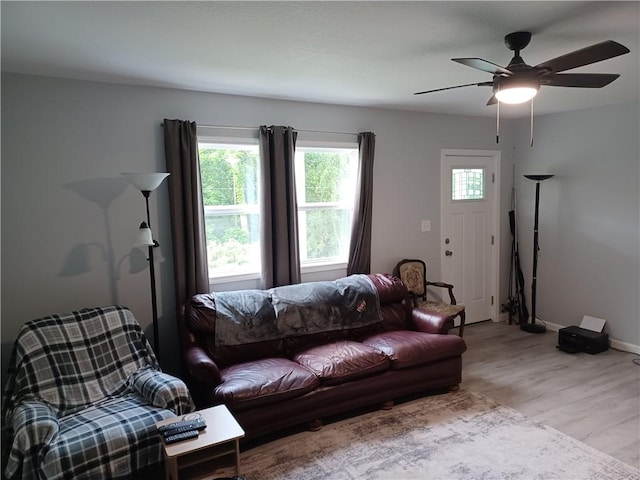 30 Evans Rd, Fallowfield, PA 15022 - living room with healthy amount of natural light, light wood-type flooring, baseboards, and a ceiling fan