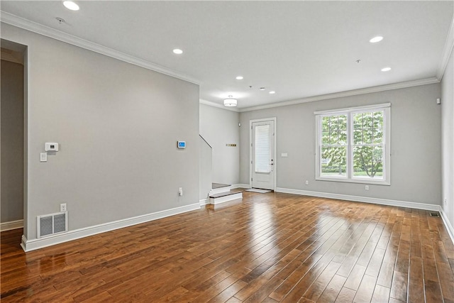 1621 Overton Ln, Squirrel Hill, PA 15217 - unfurnished living room with wood finished floors, baseboards, ornamental molding, and recessed lighting