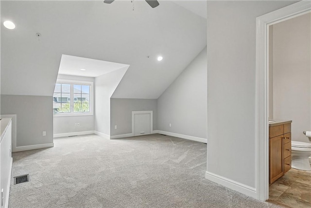 1621 Overton Ln, Squirrel Hill, PA 15217 - bonus room with vaulted ceiling, a ceiling fan, baseboards, light carpet, and recessed lighting
