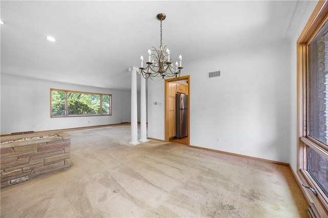 194 Southvue Dr, Whitehall, PA 15236 - empty room featuring light colored carpet, a chandelier, ornamental molding, baseboards, and recessed lighting