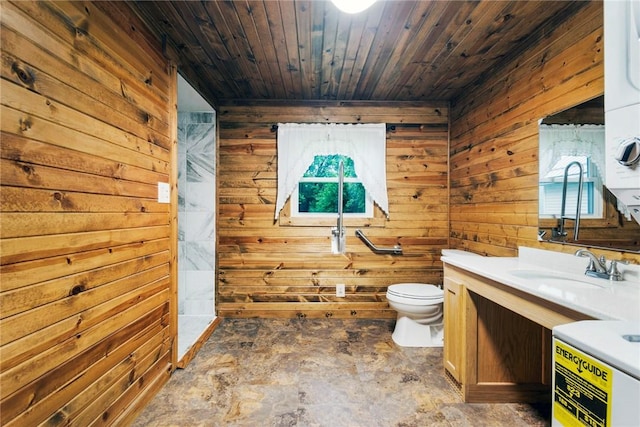 2712 State Route 351, Little Beaver Twp, PA 16120 - bathroom with wood walls, toilet, healthy amount of natural light, vanity, and wood ceiling