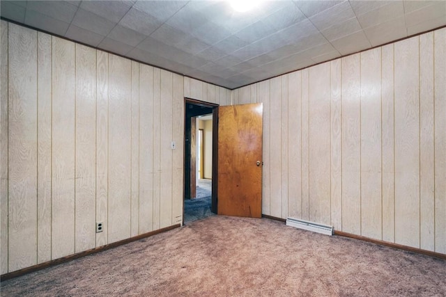 2712 State Route 351, Little Beaver Twp, PA 16120 - unfurnished room featuring carpet flooring, a baseboard heating unit, and wood walls