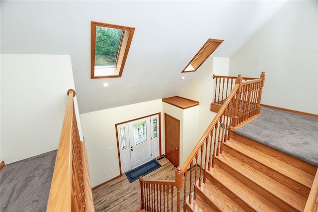 40 Walter Rd, Pine Twp Mer, PA 16127 - foyer entrance featuring carpet floors, vaulted ceiling, a skylight, recessed lighting, and baseboards