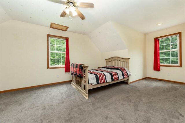 40 Walter Rd, Pine Twp Mer, PA 16127 - carpeted bedroom featuring vaulted ceiling, baseboards, and ceiling fan