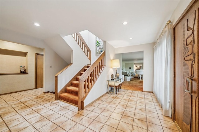 436 Lakewood Rd, Hempfield Twp Wml, PA 15601 - entrance foyer featuring recessed lighting, stairway, light tile patterned floors, and baseboards