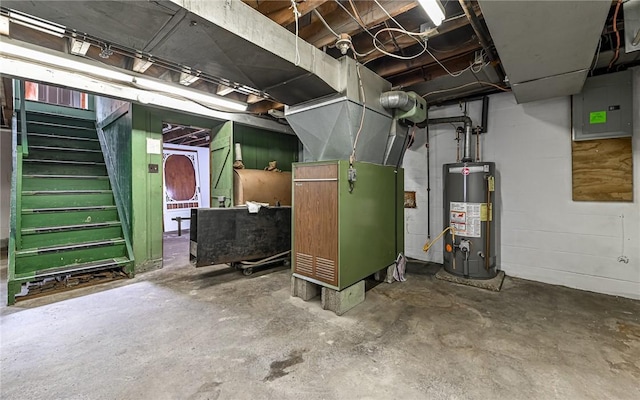 2760 Ridge Road Ext, Economy, PA 15005 - unfinished below grade area featuring gas water heater, electric panel, stairs, and heating unit