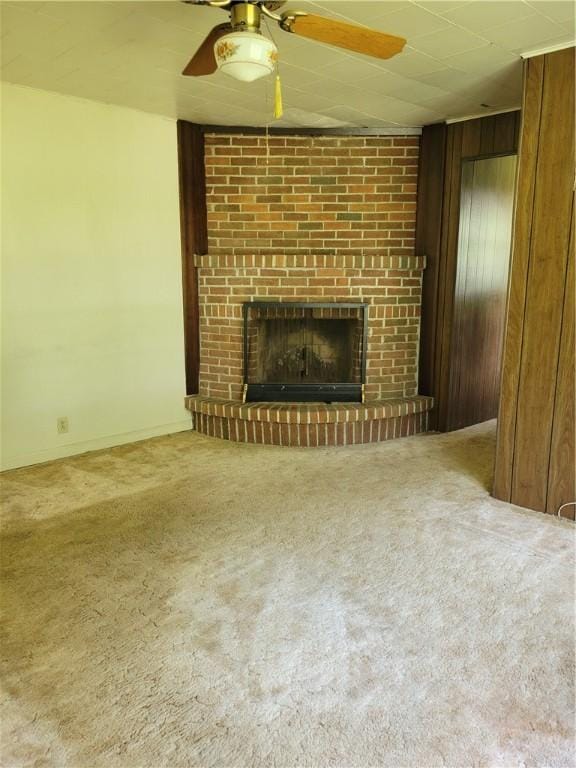 36 Daisytown Rd, Centerville, PA 15427 - unfurnished living room with a brick fireplace, ceiling fan, and carpet flooring