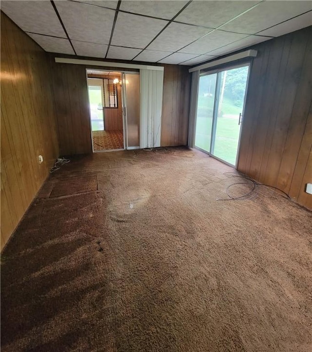 36 Daisytown Rd, Centerville, PA 15427 - unfurnished room with carpet, wooden walls, and a drop ceiling