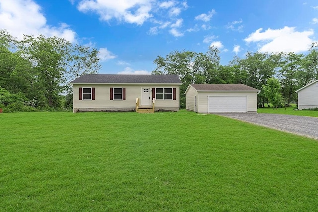 683 Mercer New Wilmington Rd, E Lackawannock Twp, PA 16137 - view of front of house with an outdoor structure, entry steps, a detached garage, and a front lawn