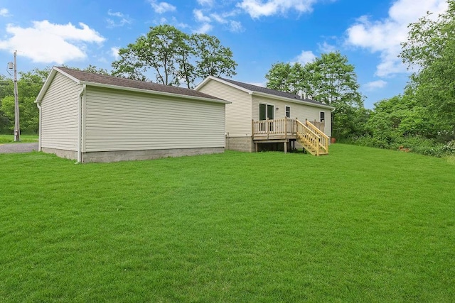 683 Mercer New Wilmington Rd, E Lackawannock Twp, PA 16137 - rear view of house with a lawn and a wooden deck