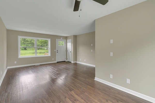 683 Mercer New Wilmington Rd, E Lackawannock Twp, PA 16137 - unfurnished room featuring a ceiling fan, dark wood finished floors, and baseboards