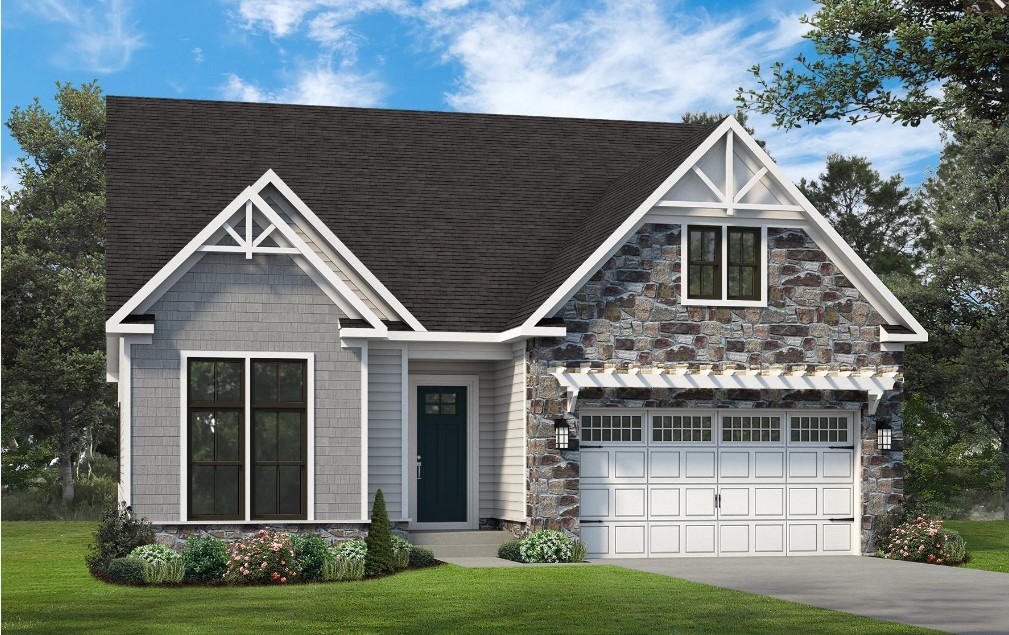 LOT240 Pasture Dr, Baden, PA 15005 - view of front of property featuring stone siding, a front lawn, concrete driveway, and roof with shingles