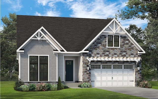 LOT240 Pasture Dr, Baden, PA 15005 - view of front of property featuring stone siding, a front lawn, concrete driveway, and roof with shingles