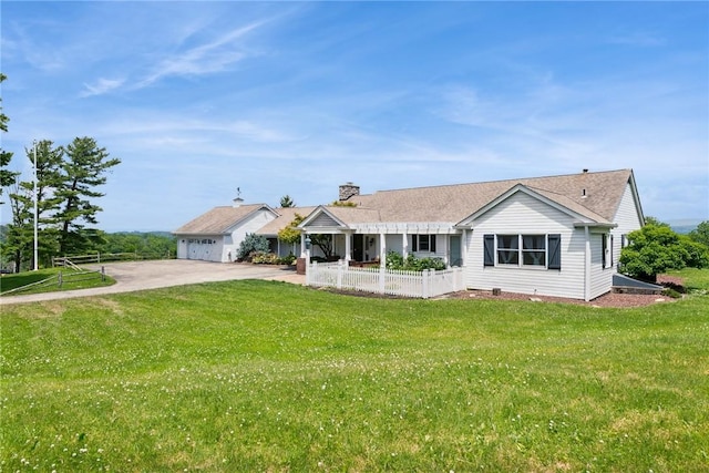 378 Stoneylonesome Rd, Cook Twp, PA 15687 - ranch-style house featuring a front lawn, driveway, an attached garage, and a chimney