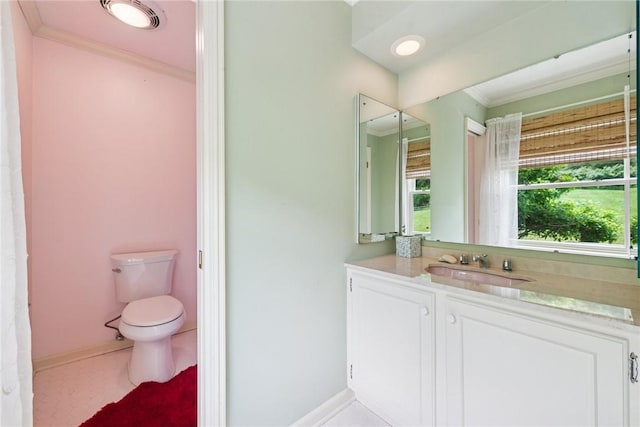 378 Stoneylonesome Rd, Cook Twp, PA 15687 - bathroom featuring crown molding, vanity, toilet, and baseboards