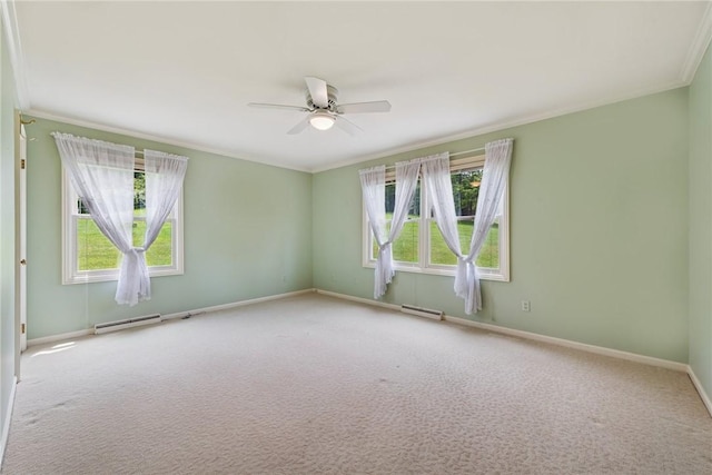 378 Stoneylonesome Rd, Cook Twp, PA 15687 - spare room with a baseboard radiator, ornamental molding, healthy amount of natural light, and carpet