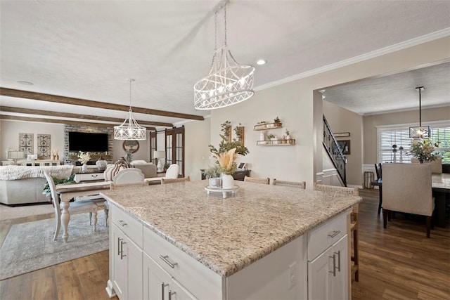 106 Fineview Cir, Brighton Twp, PA 15009 - kitchen featuring a chandelier, dark wood-style flooring, white cabinets, a kitchen island, and recessed lighting
