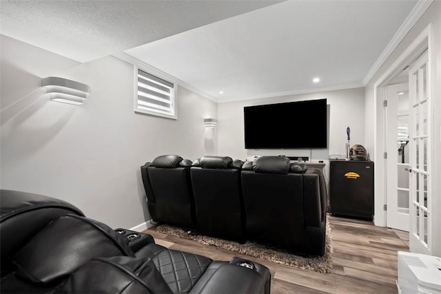 106 Fineview Cir, Brighton Twp, PA 15009 - cinema room featuring wood finished floors, ornamental molding, recessed lighting, and baseboards