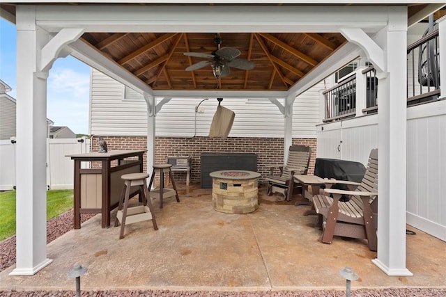 106 Fineview Cir, Brighton Twp, PA 15009 - view of patio / terrace featuring a gazebo, ceiling fan, and a fire pit