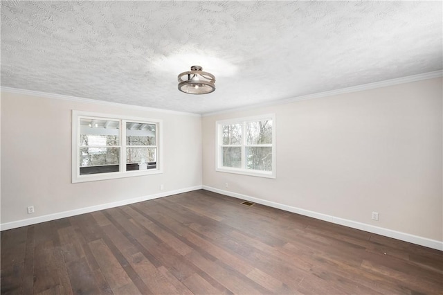 155 Old E Butler Rd, Summit Twp But, PA 16002 - empty room featuring dark wood-style floors, baseboards, a textured ceiling, and ornamental molding