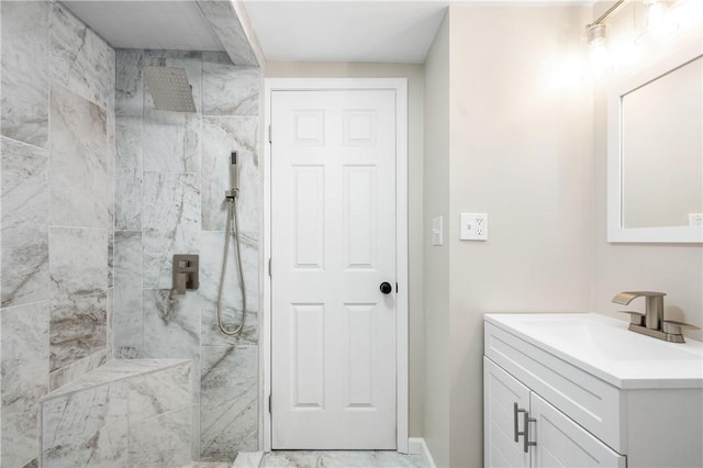 155 Old E Butler Rd, Summit Twp But, PA 16002 - bathroom with a marble finish shower, vanity, and marble look tiles