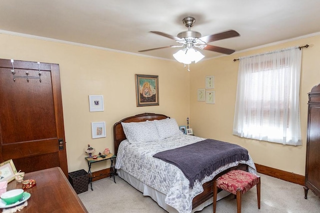 124 Clarendon Ave, South Union Twp, PA 15401 - bedroom featuring light carpet, baseboards, crown molding, and ceiling fan