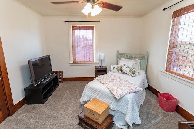 124 Clarendon Ave, South Union Twp, PA 15401 - bedroom with carpet floors, crown molding, baseboards, and a ceiling fan