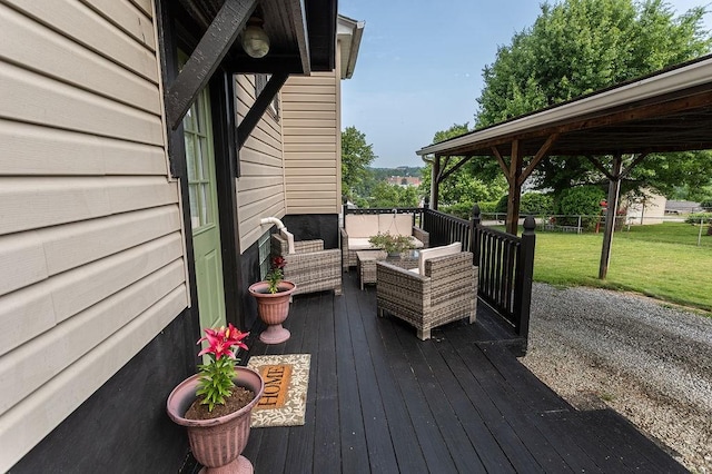 124 Clarendon Ave, South Union Twp, PA 15401 - wooden deck featuring an outdoor hangout area and a yard
