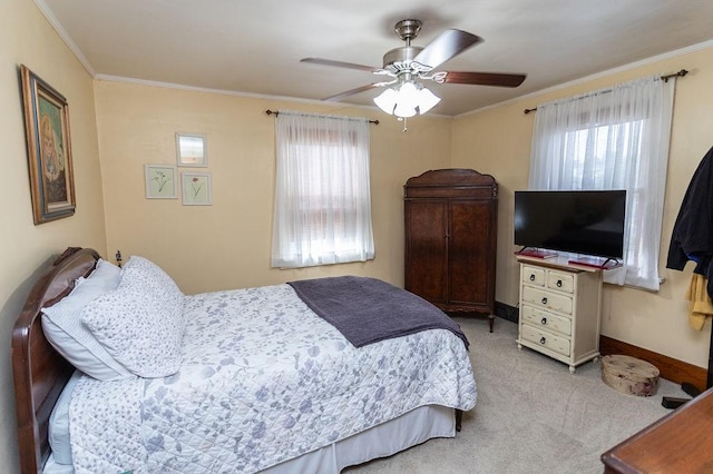 124 Clarendon Ave, South Union Twp, PA 15401 - carpeted bedroom with multiple windows, crown molding, ceiling fan, and baseboards