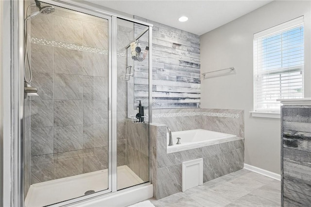 228 Eagle Dr, Cranberry Twp, PA 16066 - bathroom featuring a bath, a stall shower, and baseboards