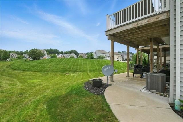 228 Eagle Dr, Cranberry Twp, PA 16066 - view of green lawn with a patio area, central AC unit, a residential view, and a wooden deck