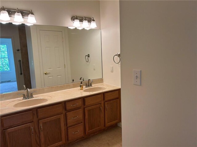 607 Crestview Ln, Lower Burrell, PA 15068 - full bathroom featuring double vanity and tile patterned flooring